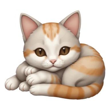 grey and white small cat with eyes closed lying down upside down with its head resting own paw sticker