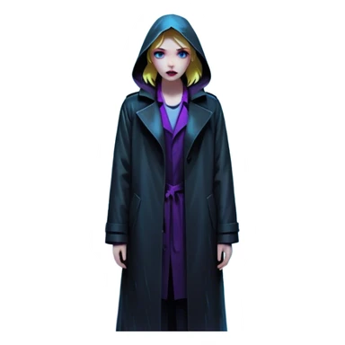 Movie Poster: A tense, gripping design with dramatic lighting. Include a mysterious figure in a dark coat standing in a rain-soaked alley, with glowing neon signs in the background. Shadows loom, and ominous shapes emerge from the mist. Suspenseful and cinematic atmosphere. Transparent background. sticker