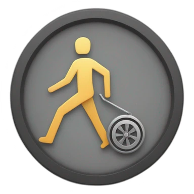 A person walking and pushing a coinas it will be a wheel, the coin contains a letter v inside sticker