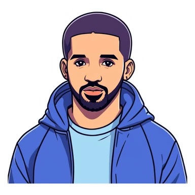 8k, 5000x5000px, 1.5wx1.5h, clean, smooth lines, no background. Canadian Celebrity, actor, rapper, digital illustration of Drake sticker