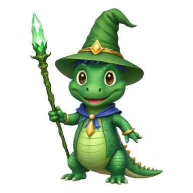 happy alligator wizard, waving, magical aura sticker
