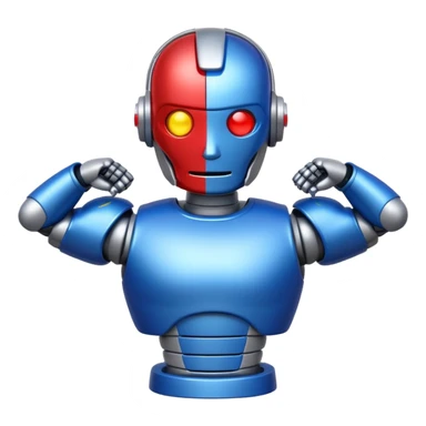 shiny muscular robot with a red police light head, facing backward, emoji style sticker