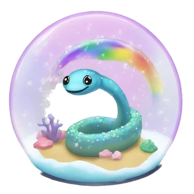Kawaii rainbow pastel bedazzled eel in an under the sea snow globe  sticker
