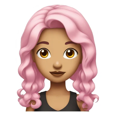 Girl with black hair , mad , her hair is not curly neither straight its ondulated hair , it's short and she has brown eyes and she has a bow that its pink on her hair sticker