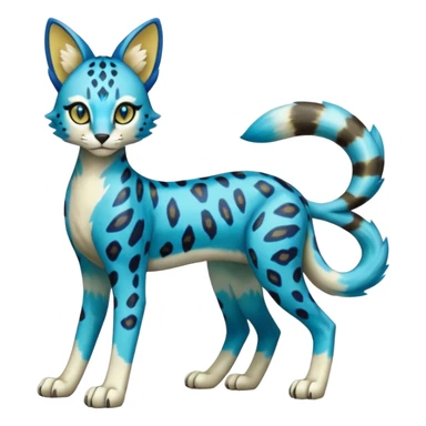 Colorful Meloetta-Sergal-Serval-Genet-Pokémon-Digimon-Fakémon-fusion-hybrid-creature with Cyan stripes and blue leopard-spot-markings  sticker