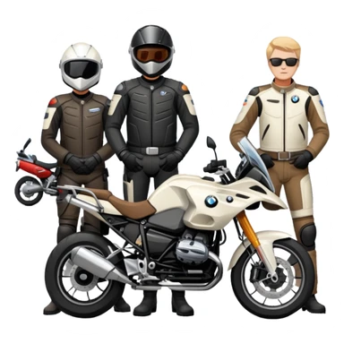 BMW motorcycles parked at a rest stop with riders taking a break sticker