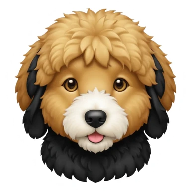 Black golden doodle with white chin sticker