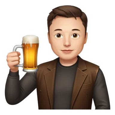 Elon Musk holding a beer mug sticker