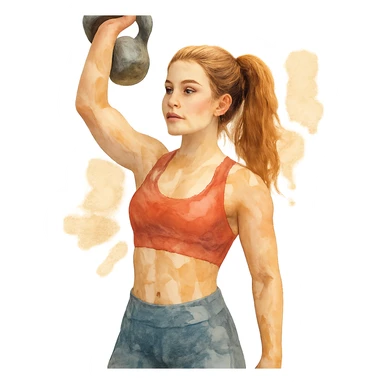 watercolor style sport girl with kettlebell sticker
