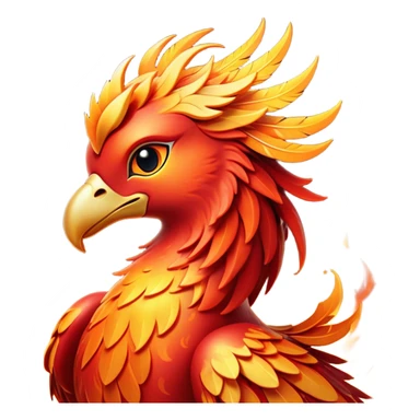 Cinematic Cute fierce & powerful Fire Phoenix Portrait Emoji, Head tilted playfully and inquisitively, showcasing a vibrant, flame-kissed form with intricately detailed feathers in warm shades of red, orange, and shimmering gold, accented by delicate sparks and a gentle, inviting glow; rendered with lifelike detail and soft, radiant light, high shine, enchanting and spirited, styled with a touch of mythic whimsy, soft glowing outline, capturing the essence of a mischievous yet endearing phoenix poised to flutter playfully into your heart! sticker