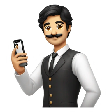 stylish sardar man with black hair, moustaches taking selfie sticker