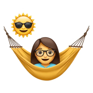 Créer un emoji stylisé et coloré représentant le week-end, joyeux et relaxant. L’emoji doit être rond, lumineux, avec un visage souriant ou des lunettes de soleil teint noir. Ajouter des éléments évoquant le repos ou le plaisir : café, hamac, soleil, musique, détente.  sticker