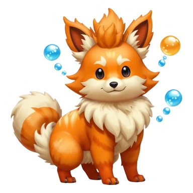 Flareon-Furret-Arcanine-Furfrou-fusion (full body) with bubbles and antennas and horns and tail sticker