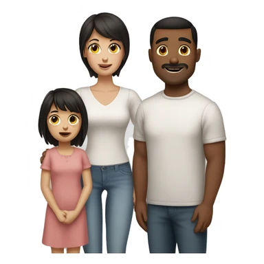 White mom black hair Hispanic dad short dark brown hair little girl brown hair with bangs little boy short brown hair sticker