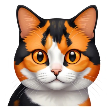 American shorthair calico cat with black fur on the right side of their face and orange on the left side sitting down sticker