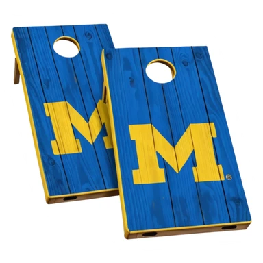 Cornhole board blue and yellow with Michigan “M” sticker