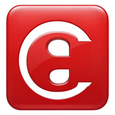 A bold white capital letter "C" centered inside a red rounded square, flat emoji design, glossy shiny light reflection on the top left, same style as 🅱️ emoji, simple and clean, transparent background, no extra elements sticker