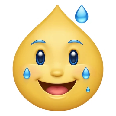 Emoji, yellow round laughing face, blue tears of joy on it. 2 big blue tear drops on each of the 2 cheeks sticker