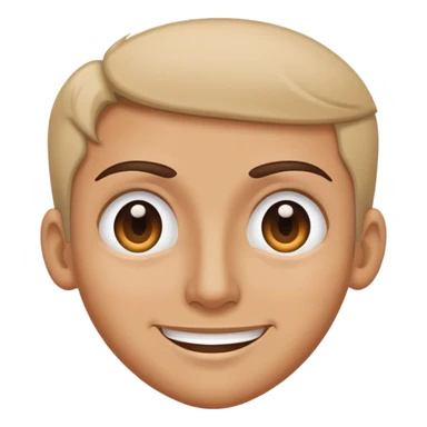 raised eyebrows, right eye slightly squinting, fake smile sticker