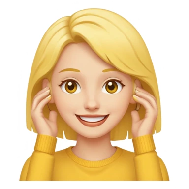 yellow face tucking her hairs behind her ear in flattery cuz a guy said she’s cute sticker