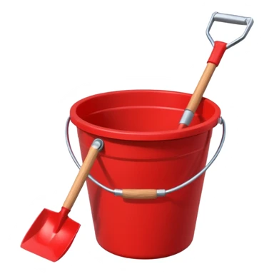 small red sand bucket with a shovel sticker