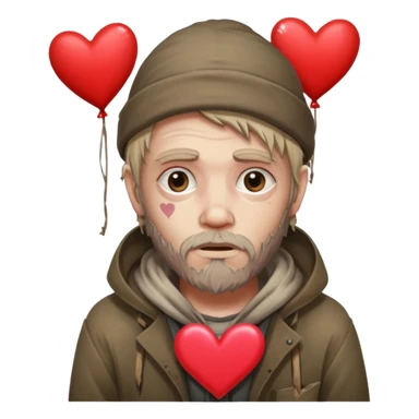 Homeless man with Valentine’s Day decor smelly and ugly  white sticker