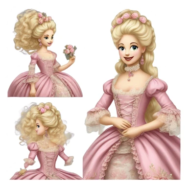 Beautiful highly detailed vintage  rococo princess with blonde hair and a pink gown Marie Antoinette  sticker
