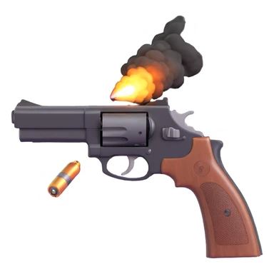 A realistic handgun firing a bullet, with muzzle flash and smoke coming out of the barrel sticker