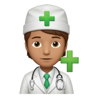 a doctor in white suit with a doctor hat with green cross brown hair man sticker
