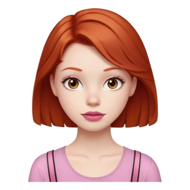 Redhead girl with deep brown eyes, pale skin with light red lips wearing a pink strap shirt sticker