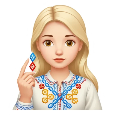 Ukrainian girl in traditional embroidered vyshyvanka shirt holding a DNA molecule in her hand sticker
