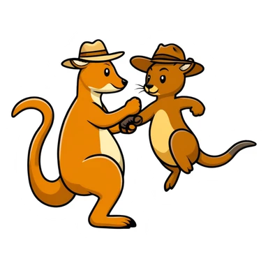 a man wearing an Australian outback hat fighting a kangaroo sticker