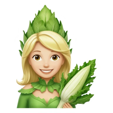 Femme blonde 👩🏼 déguisée en costume d’endive géante  sticker