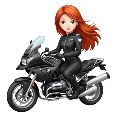 red-haired beautiful girl in a black motorcycle suit on a bmw motorcycle sticker