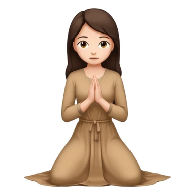 woman with dark brown hair, kneeling and praying in long tan dress sticker
