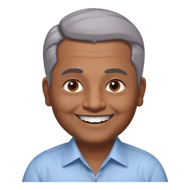 50 yr old indian man, dark skin, grey hair, big smile, white teeth, chubby, no moustache, clean shaven, young style hair, hair brushed back, 5 oclock shadow, bindy, dress shirt, forehead dot, chubby sticker