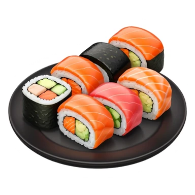 Sushi rolls rice outside restaurant plate sticker
