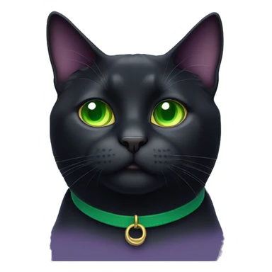 fat black cat with green eyes and purple collar sticker