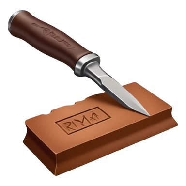 Leatherworking icon, piece of raw leather with started engraving, engraving tool or chisel, stamp or press, textured surface, minimalistic style, clean lines, transparent background. sticker