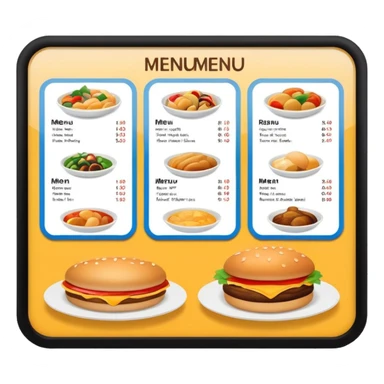 digital menu board with menu of restaurant items not emoticons sticker