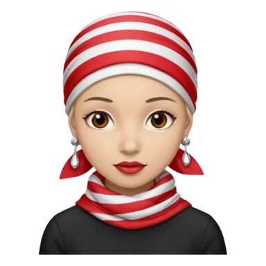 woman with red and white striped headscarf and black jewelry sticker