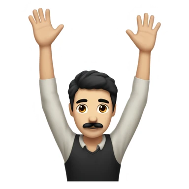 Man whit black hair and black square mustache and he is raising his hand sticker