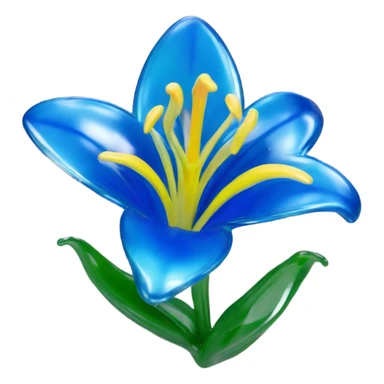 A shiny lily flower made in glass matieral, blue sticker