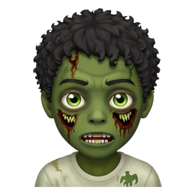 menino com cabelo cacheado preto e olhos marrons, com boca de zumbi sticker