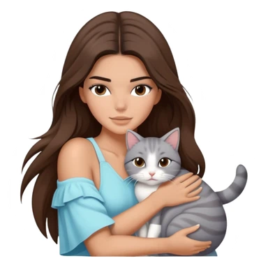 Kendall Jenner long hair with beach outfit hug one grey white cat sticker