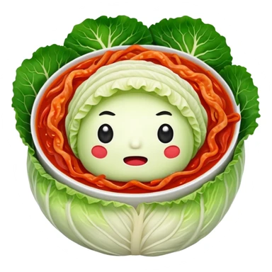 Korean kimchi sliced cabbage, all parts red with red sauce, no face sticker