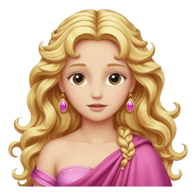 Venus from Olympus Gods with long golden blonde wavy hair, pink stola sticker