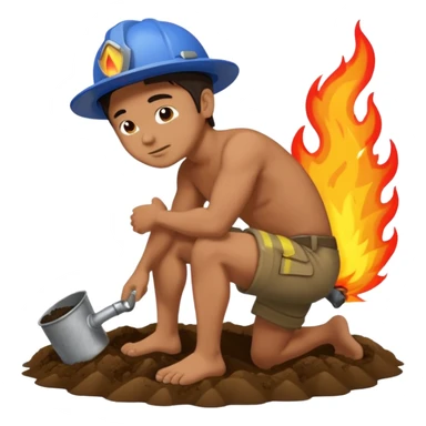 Man trying to get the fire off while rubbing his butt in the tracks sticker
