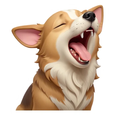 Cinematic Cute Yawning Domestic Dog Portrait Emoji, Head tilted slightly with a dramatic, wide-open yawn, showcasing a plush, inviting coat with gently drooping ears and half-closed, drowsy eyes, Simplified yet irresistibly adorable features, highly detailed, glowing with a soft, cozy glow, high shine, relaxed yet expressive, stylized with a dash of playful whimsy, soft glowing outline, capturing the essence of a sleepy yet affectionate dog that seems ready to stretch out for a nap! sticker