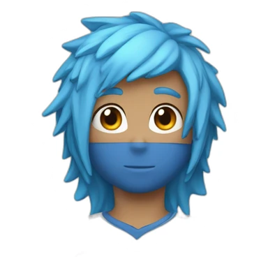 a boy who likes basketball and video games who has blue hair, a cap and sweater sticker